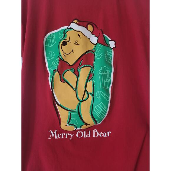 VTG Winnie the Pooh Red Merry Old Bear Sleep Shirt T Shirt Oversized OSFM - Picture 2 of 4